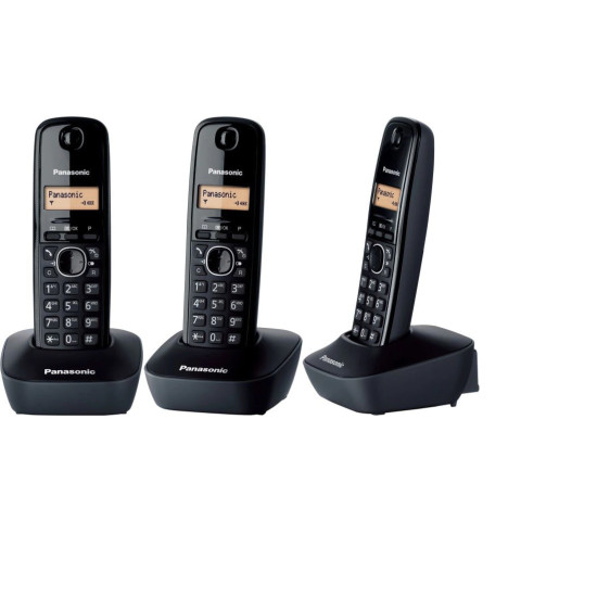 Telefon fara fir DECT Panasonic KX-TG1612FXH + KX-TG1611FXH, Caller ID, 3 receptoare, Negru